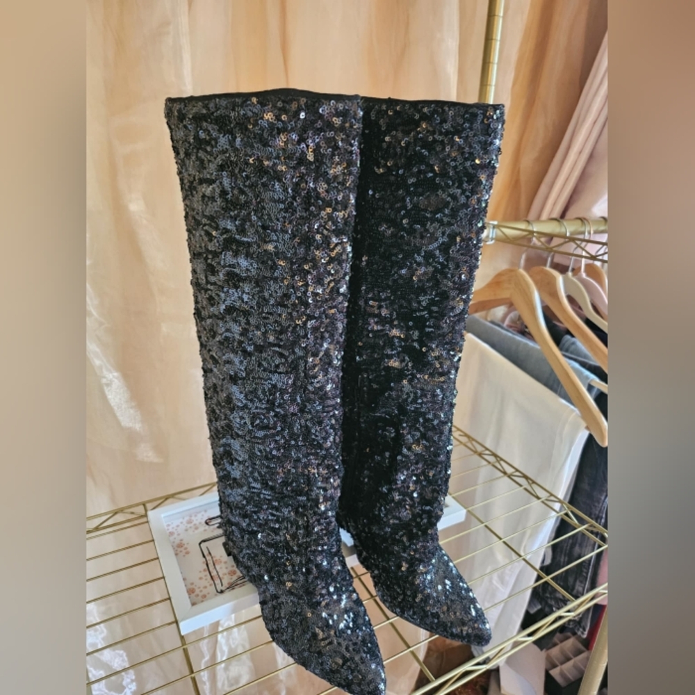Elegant Black Sequin Women's Boots